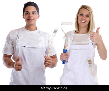 occupation profession painter profession craftsman apprentices apprentices thumbs high training trainee Stock Photo