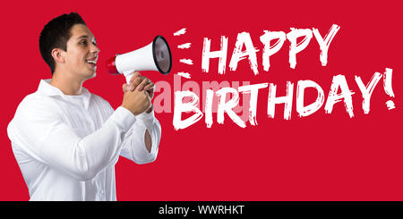Happy Birthday Birthday Megafon young man Stock Photo