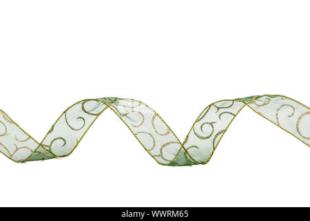 Green ribbon for a festive decor, isolated on a white background Stock Photo