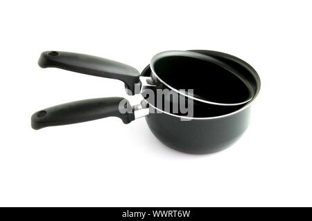 Two different sized saucepans Stock Photo