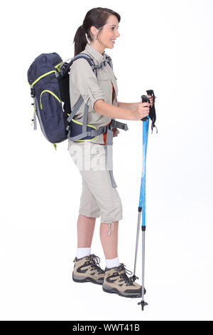 A hiker with her gear Stock Photo