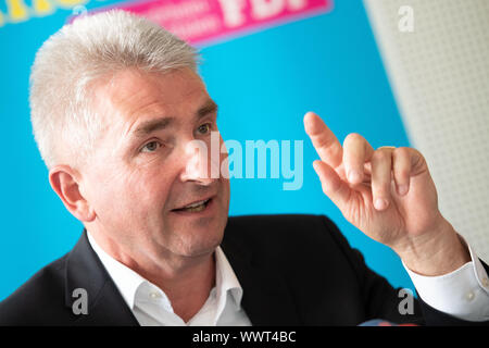 Duesseldorf, Germany. 16th Sep, 2019. Andreas Pinkwart, NRW Minister for Economic Affairs, speaks during a press conference of the FDP NRW. The FDP has commented on its work in the state government. Credit: Marius Becker/dpa/Alamy Live News Stock Photo