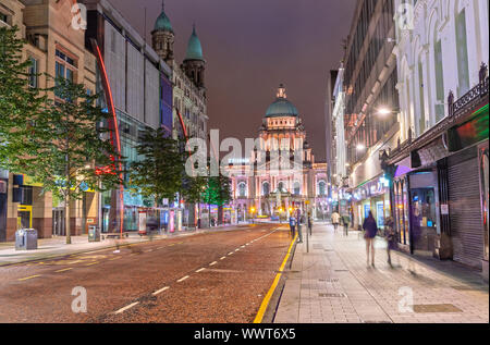 The Belfast City Hall at Donegall Square in Belfast, Northern Ireland at Night Stock Photo