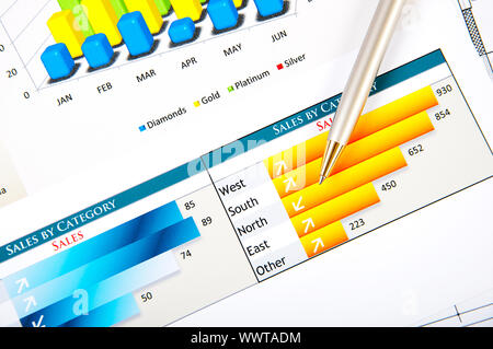 Drawings and charts of successful business, workplace of the businessman Stock Photo