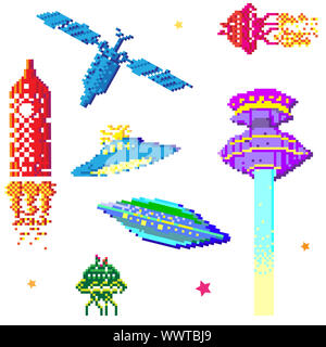 8-Bit Pixel art Space Alien invaders on a purple background Stock Photo ...