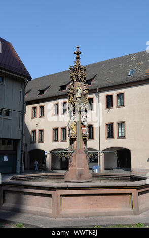Fish fountain at the Kornmarkt in Freiburg, Breisgau Stock Photo