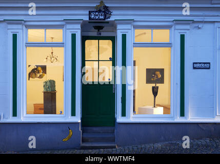 gallery in the historical old city of Langenberg in the twilight, Velbert, Bergisches Land, Germany Stock Photo