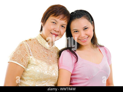 Mixed race Asian family isolated on white background Stock Photo