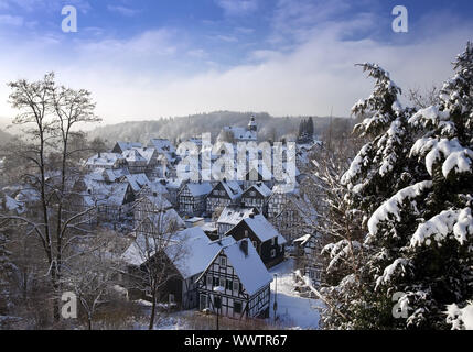 Alter Flecken, the historical old town in winter, Freudenberg, Siegerland, Germany Stock Photo