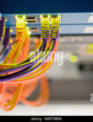 Network cabling in server room Stock Photo