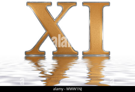 Roman numeral XI, undecim, 11, eleven, reflected on the water surface, isolated on  white, 3d render Stock Photo