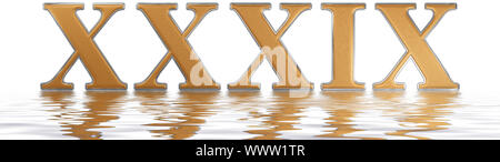 Roman numeral XXXIX novem et triginta, 39, thirty nine, reflected on the water surface, isolated on  white, 3d render Stock Photo