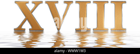 Roman numeral XVIII, duodeviginti, 18, eighteen, reflected on the water surface, isolated on  white, 3d render Stock Photo