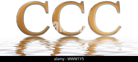 Roman numeral CCC, trecenti, 300, three hundred, reflected on the water surface, isolated on  white, 3d render Stock Photo