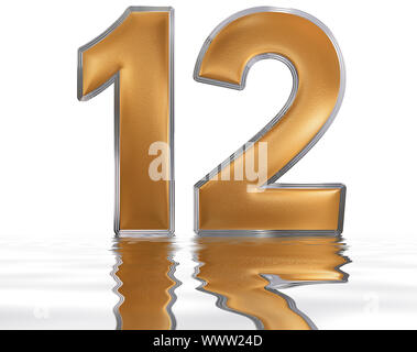 Numeral 12, twelve, reflected on the water surface, isolated on  white, 3d render Stock Photo