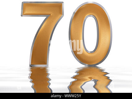 Numeral 70, seventy, reflected on the water surface, isolated on  white, 3d render Stock Photo