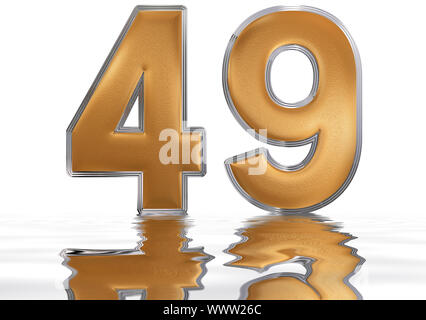 Numeral 49, forty nine, reflected on the water surface, isolated on  white, 3d render Stock Photo