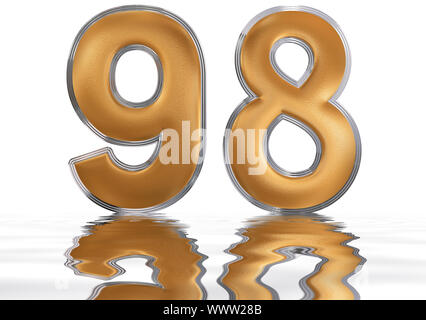 Numeral 98, ninety eight, reflected on the water surface, isolated on  white, 3d render Stock Photo