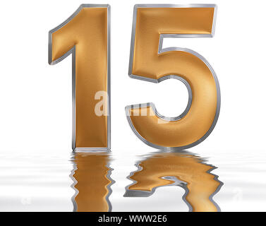 Numeral 15, fifteen, reflected on the water surface, isolated on  white, 3d render Stock Photo