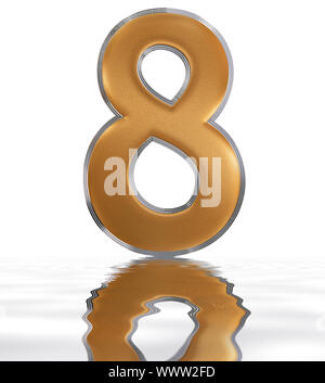 Numeral 8, eight, reflected on the water surface, isolated on  white, 3d render Stock Photo
