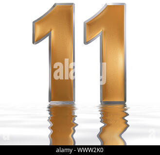 Numeral 11, eleven, reflected on the water surface, isolated on  white, 3d render Stock Photo