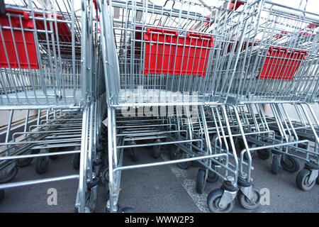 shoping carts in a row close up Stock Photo