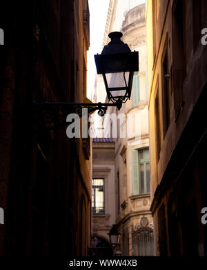 Barcelona gothic barrio streetlight backlight detail Stock Photo