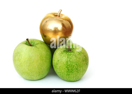 gold and green apples on white background Stock Photo
