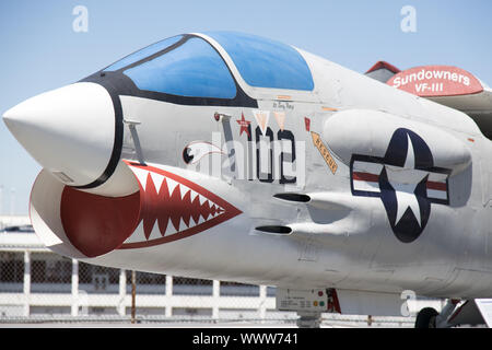 New York, USA - June 11th 2019: Vought(F8U-1) F-8K Crusader aircraft at Intrepid Sea, Air and Space Museum Stock Photo