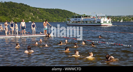 bathing people in the lake Baldeney, Essen, Ruhr Area, North Rhine-Westphalia, Germany, Europe Stock Photo