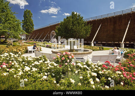 rose garden with Graduation tower, Bad Salzuflen, North Rhine-Westphalia, Germany, Europe Stock Photo