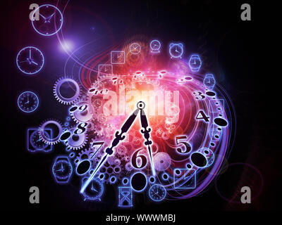 Composition of gears, clock elements and abstract design elements on the subject of scheduling, temporal and time related processes, deadlines, progre Stock Photo