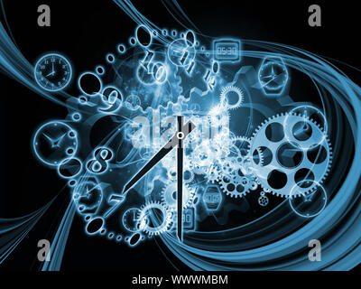 Composition of gears, clock elements and abstract design elements on the subject of scheduling, temporal and time related processes, deadlines, progre Stock Photo