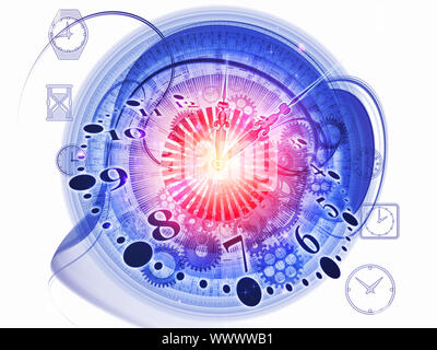 Composition of gears, clock elements and abstract design elements on the subject of scheduling, temporal and time related processes, deadlines, progre Stock Photo