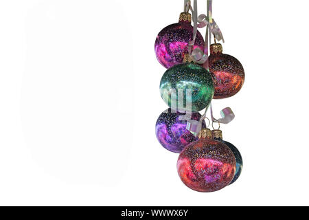 Decorations for Christmas tree on white background. Stock Photo