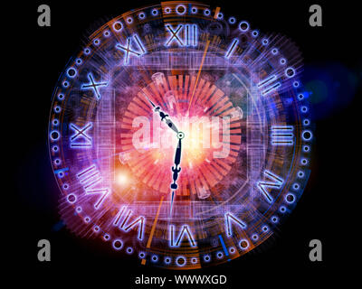 Background design of clock hands, gears, lights and abstract design elements on the subject of time sensitive issues, deadlines, scheduling, temporal Stock Photo