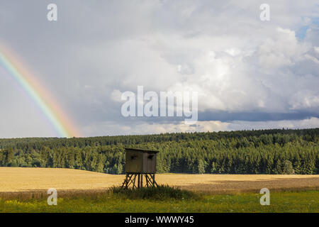 Harz landscape photo with rainbow Stock Photo