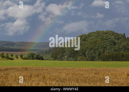Harz landscape photo with rainbow Stock Photo