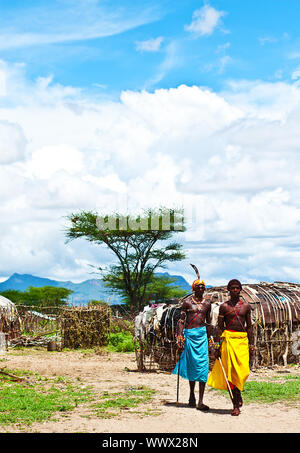 SAMBURU, KENYA - NOVEMBER 8: portrait of unidentified African tribal man, walking in the village on November 8, 2008 in tribal village near Samburu Na Stock Photo