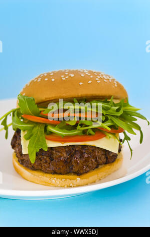 Hamburger with cheese and mixed tomato and salad Stock Photo