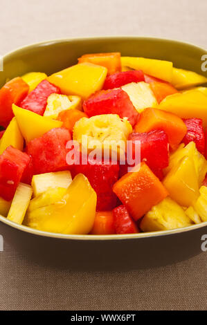 One bowl of Mixed tropical fruit salad close up Stock Photo