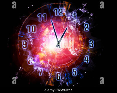 Background design of clock hands, gears, lights and abstract design elements on the subject of time sensitive issues, deadlines, scheduling, temporal Stock Photo