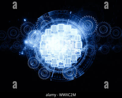 Design composed of document icons, lights and abstract design elements as a metaphor on the subject of document processing, office paperwork, virtual Stock Photo