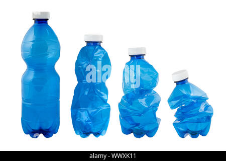 Blue Plastic bottles isolated on white background Stock Photo