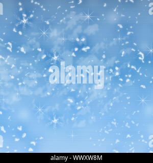 A beautiful falling Christmas snow on a blue background. Abstraction. Design. Blue background. Sequi Stock Photo