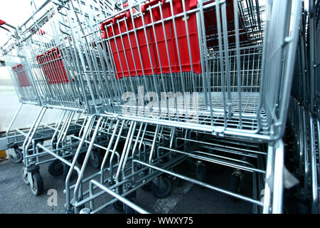 shoping carts in a row close up Stock Photo