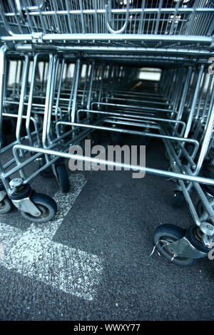 shoping carts in a row close up Stock Photo