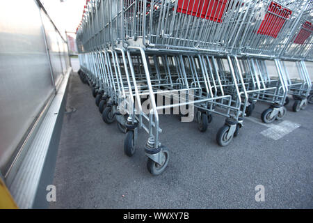 shoping carts in a row close up Stock Photo