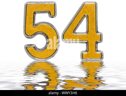 Numeral 54, fifty four, reflected on the water surface, isolated on white, 3d render Stock Photo