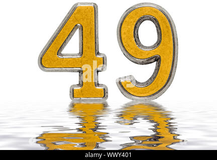 Numeral 49, forty nine, reflected on the water surface, isolated on white, 3d render Stock Photo